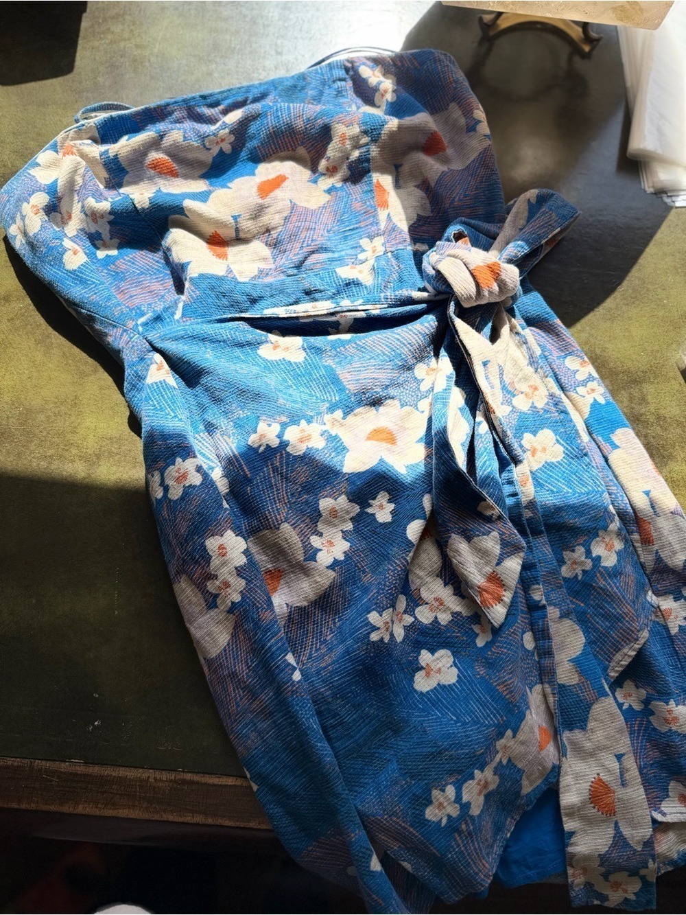 Urban Outfitters Blue Floral Linen Blend Tie Waist Mini Dress Size L - Picture 6 of 7